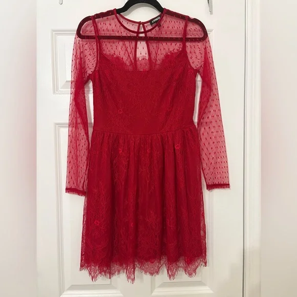 knee length dresses for ladies Red Express V-Neck Mini Dress with Flowy Sleeves